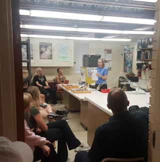 Dr. Betsy Reitz, curator of Zooarchaeology, leads a tour for a visiting UGA class