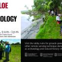 the wormsloe public archaeology day flyer. includes images of students doing field work by the water and a GPR demonstration